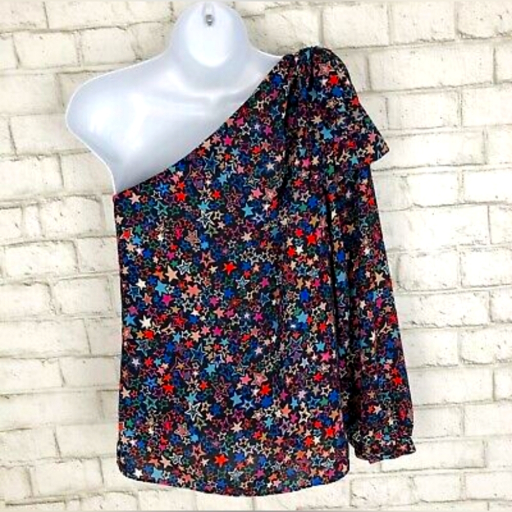 J. Crew One-Shoulder Starry Top with Ruffles
